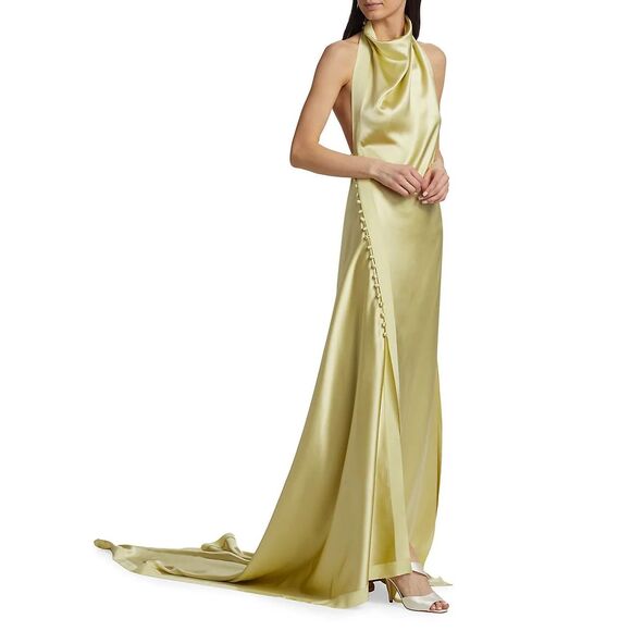 NWT DANIELLE FRANKEL Women's Sasha Satin Button-detail Gown Size L $3,090